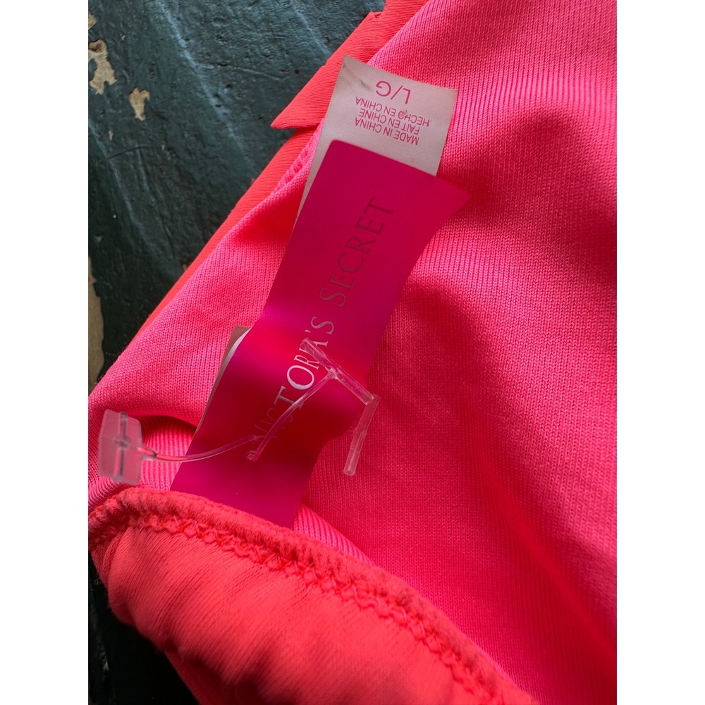 Victorias Secret Neon Pink Eyelet Laser Cut Ruffle Triangle Bikini Top Large - Picture 7 of 10